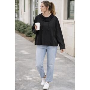 Natural Life Black Oversized Boxy Hoodie Pocket Cotton Blend Size L EUC